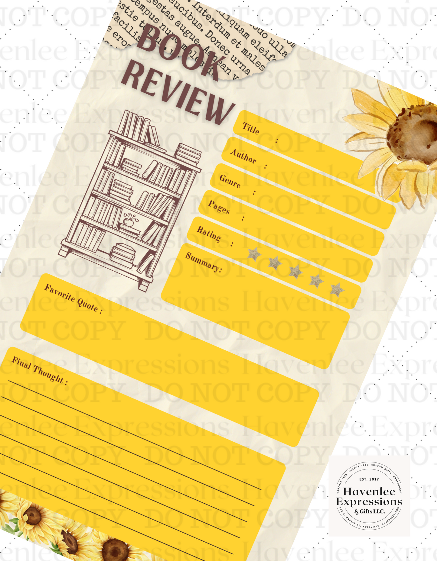 Sunflower Reading Journal
