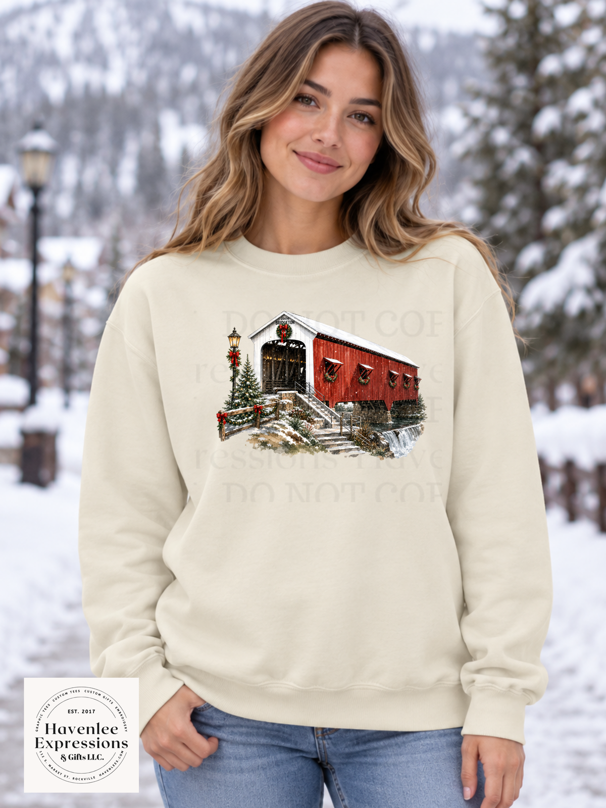 Christmas Covered Bridge Crewneck